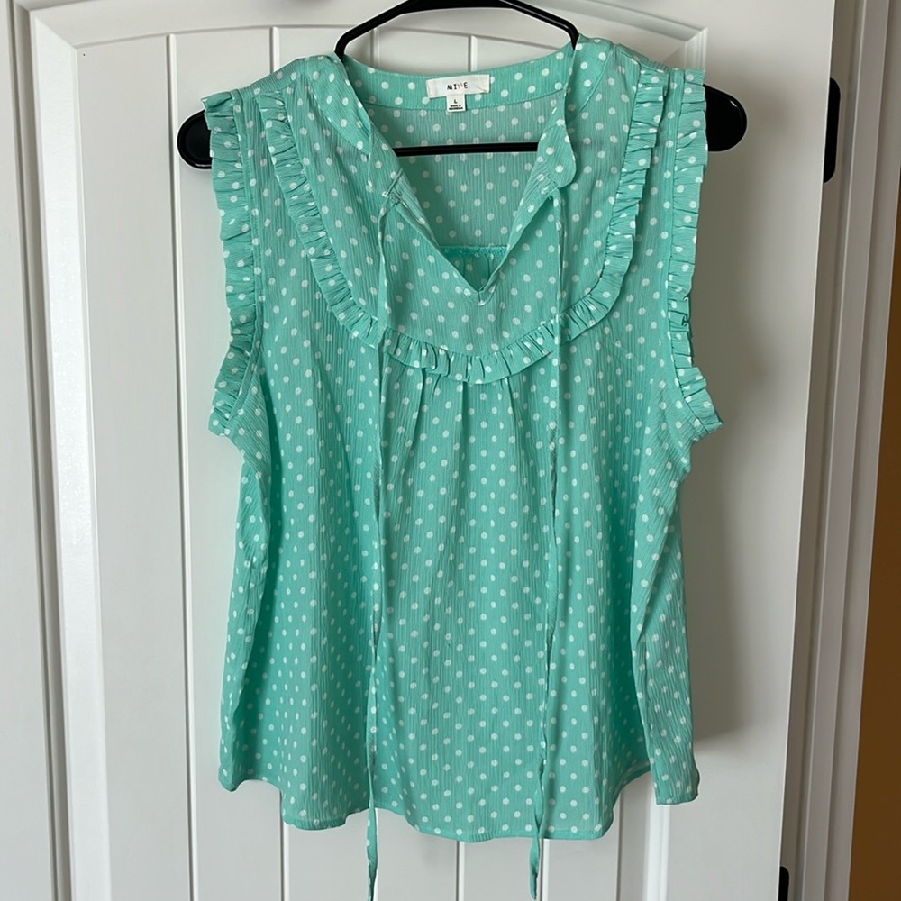 TJ Maxx Green Sleeveless Polkadot Blouse - Size Large